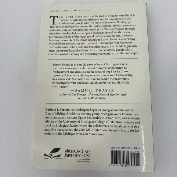 Manoomin: The Story of Wild Rice in Michigan by Barbara Barton Paperback - Picture 9 of 9